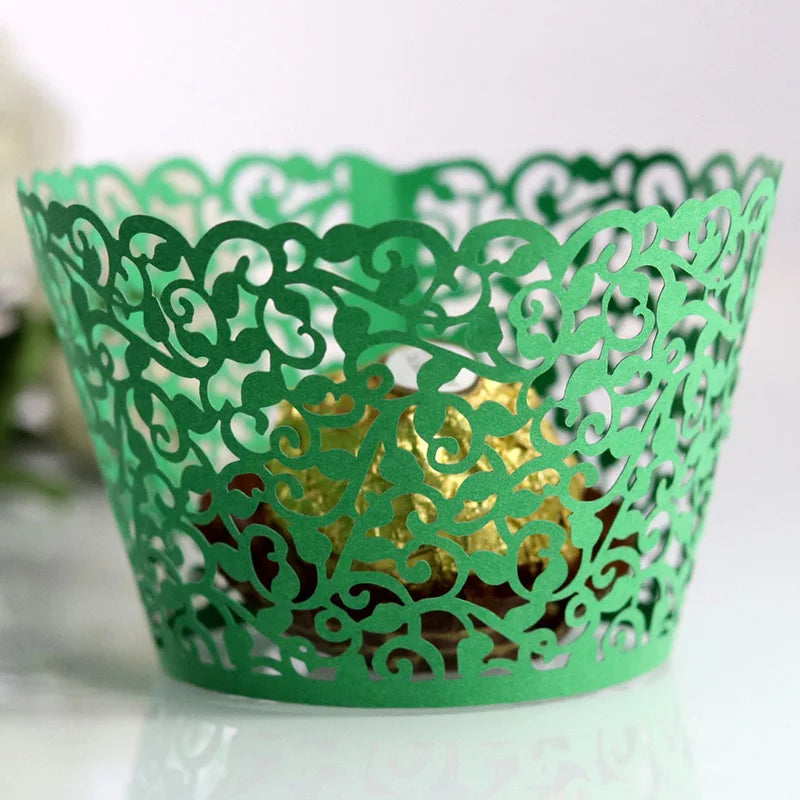 50pcs Lace Cupcake Wrapper Hollow Muffin Cupcake Paper Cups For Baby Shower Wedding Birthday Party Baking Fondant Dessert Decor