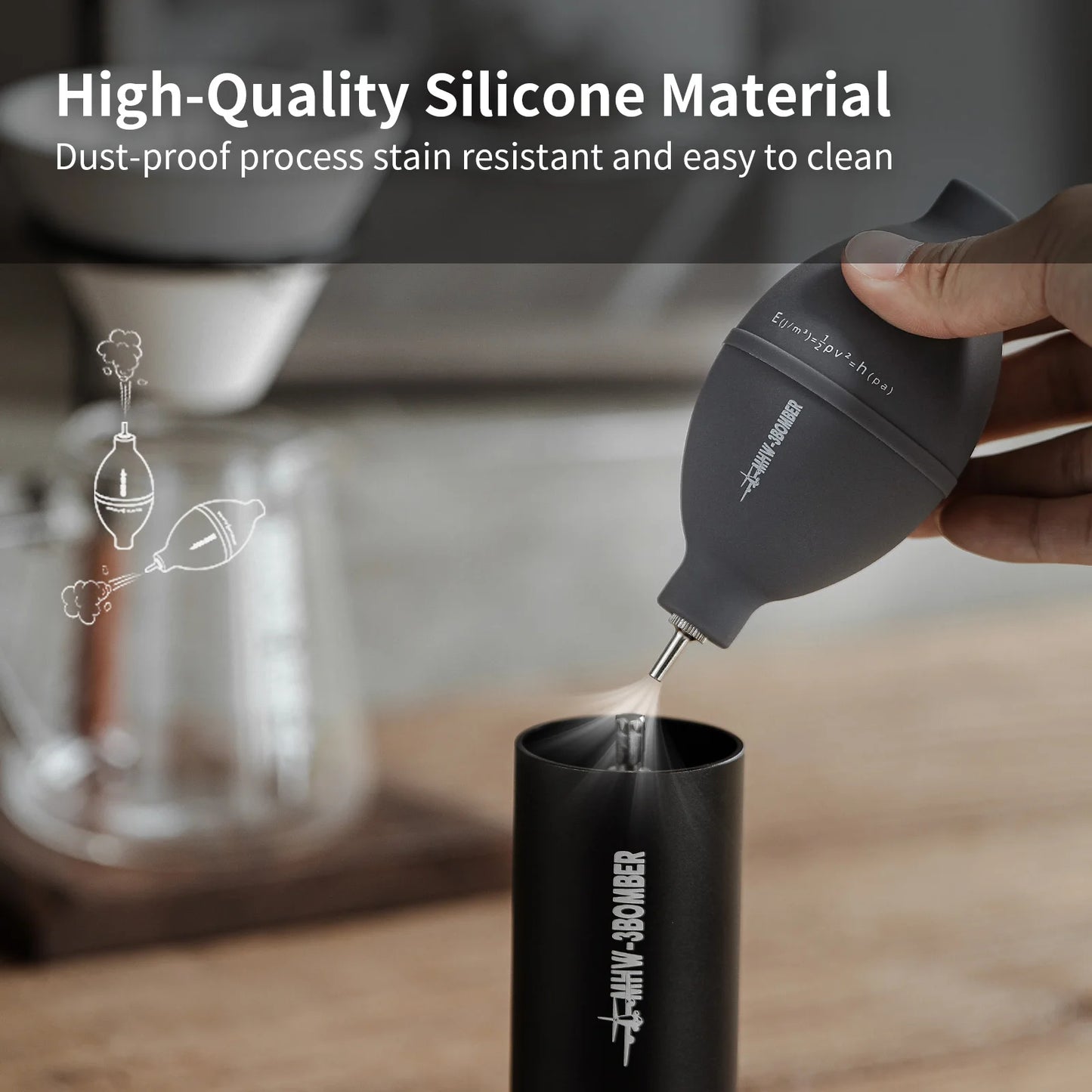 MHW 3BOMBER Coffee Powder Dust Cleaning Set Air Blower Wooden Brush for Coffee Grinder Blowing Pump for Camera Lens Keyboards