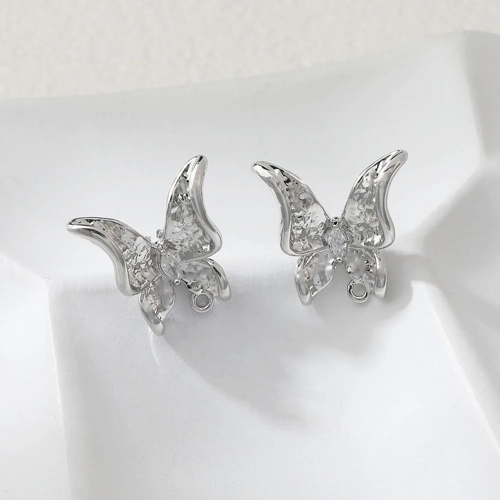 2PCS Dainty Butterfly Ear Studs Diy Earrings Charms Jewelry Making Findings Supplies 14k Gold Plated Accessories 16*17mm