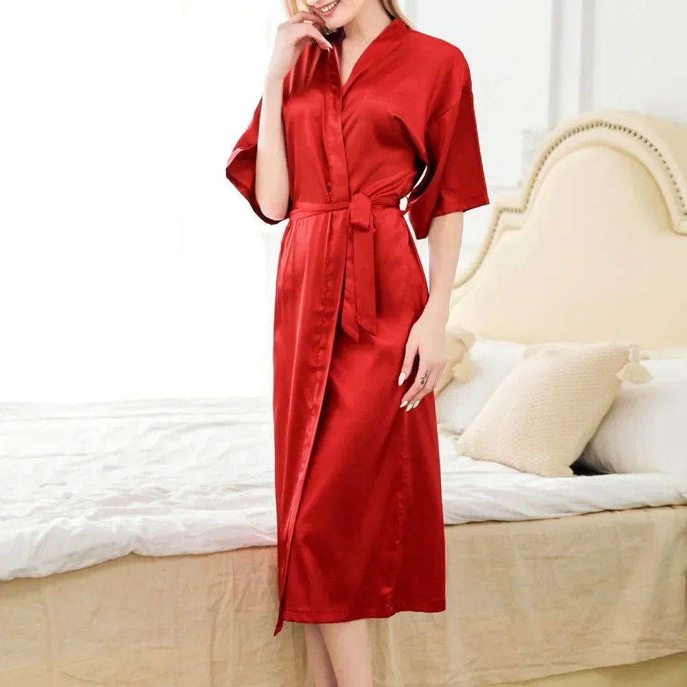 2025 New Summer Womens Satin Long Robe Nightgowns Wedding Dressing Gown Sleepwear Ladies Solid Color Lingerie Comfort Nightdress