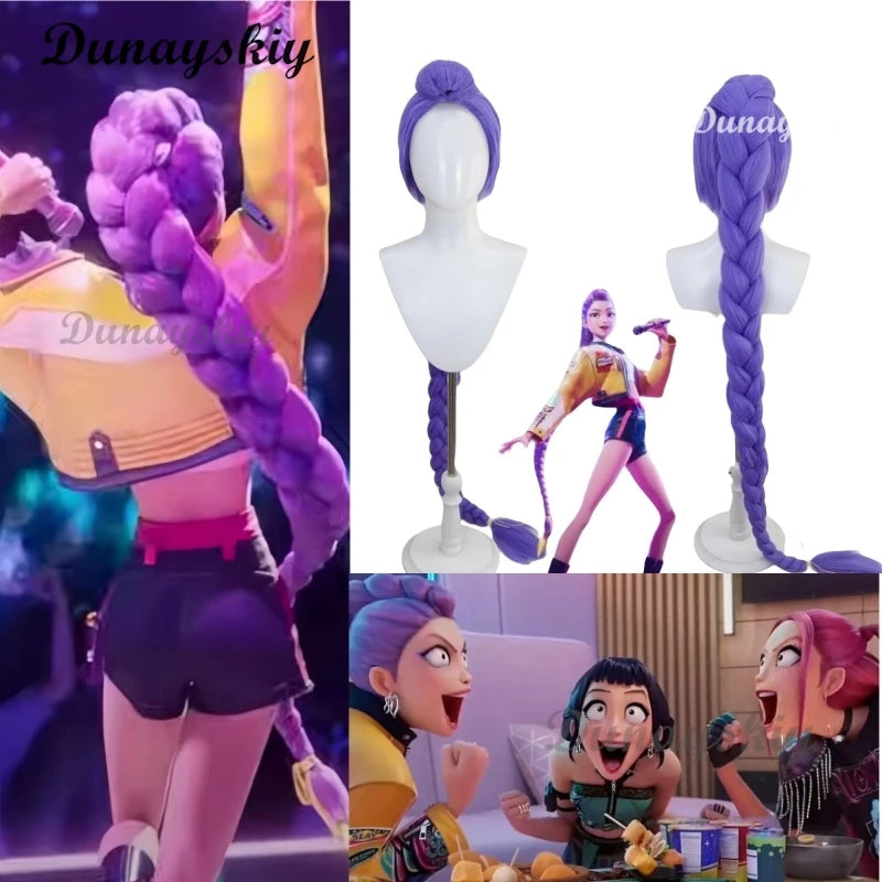 K-Pop Rumi Cosplay Wig 2025 MovieDemon Hunters Stage Lumi Mira Zoe Purple Long Wig Braid Hair Hallowen Girl Group Idol