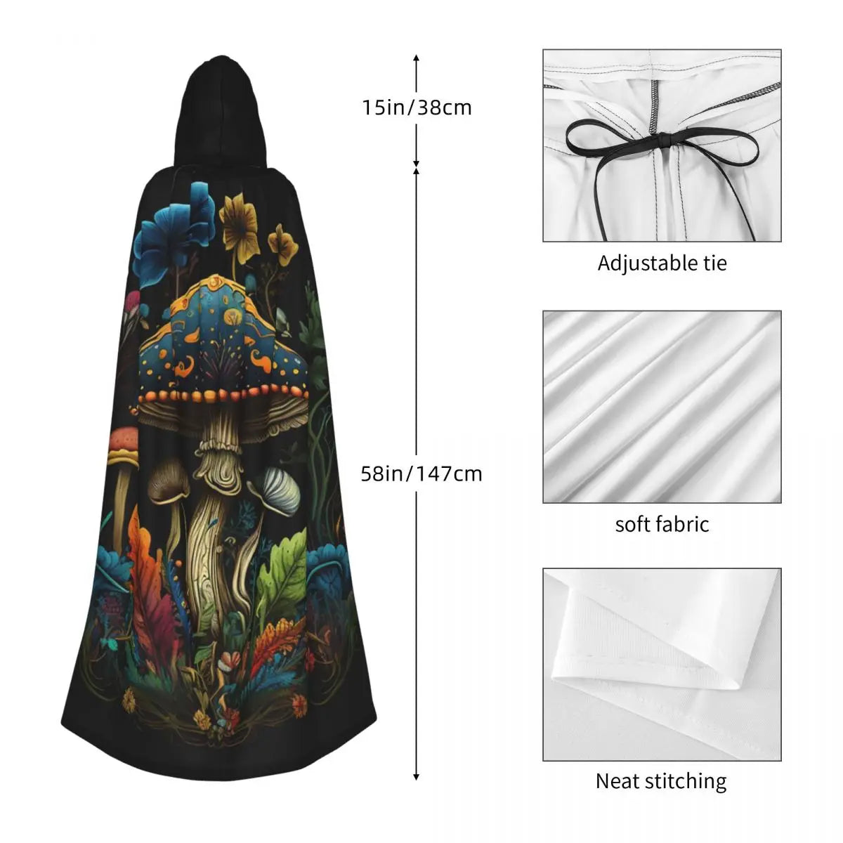 Shroom Dark Trippy Mushroom Long Hooded Cloak Witch Medieval Costume Cosplay Cape HalloweenVampire Adult Unisex