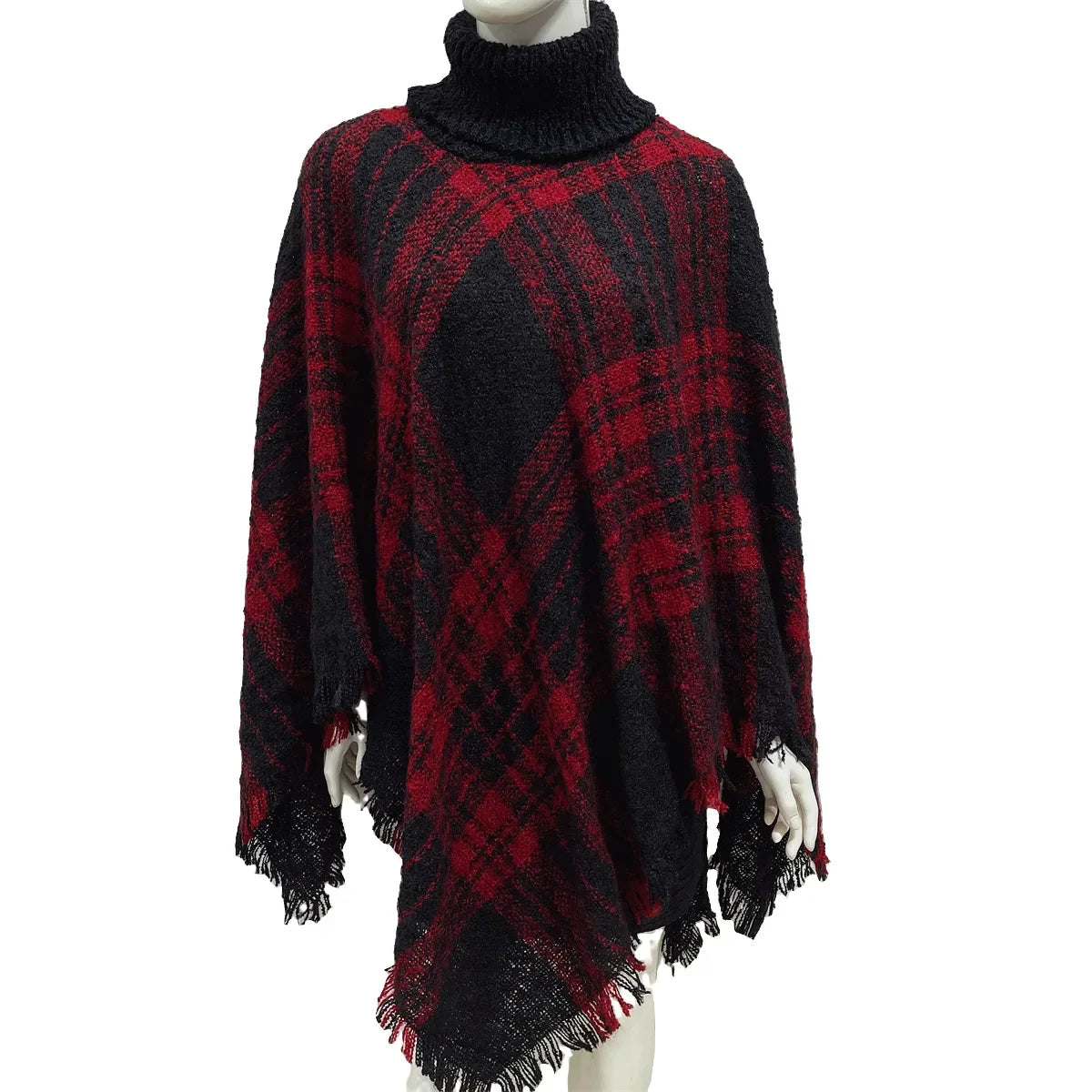 New Women Autumn Winter Striped Knitted Poncho Shawl Sweater Overcoat Streetwear Thick Warm High Neck Loose Knitwear Long Coat