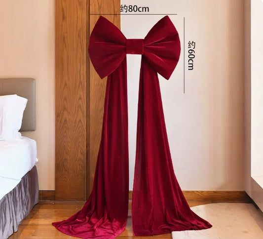 Giant Red Velvet Bow For Wedding Backdrops Engagement Wall Decoration, Hall Shop Window Display, Party Photography Props