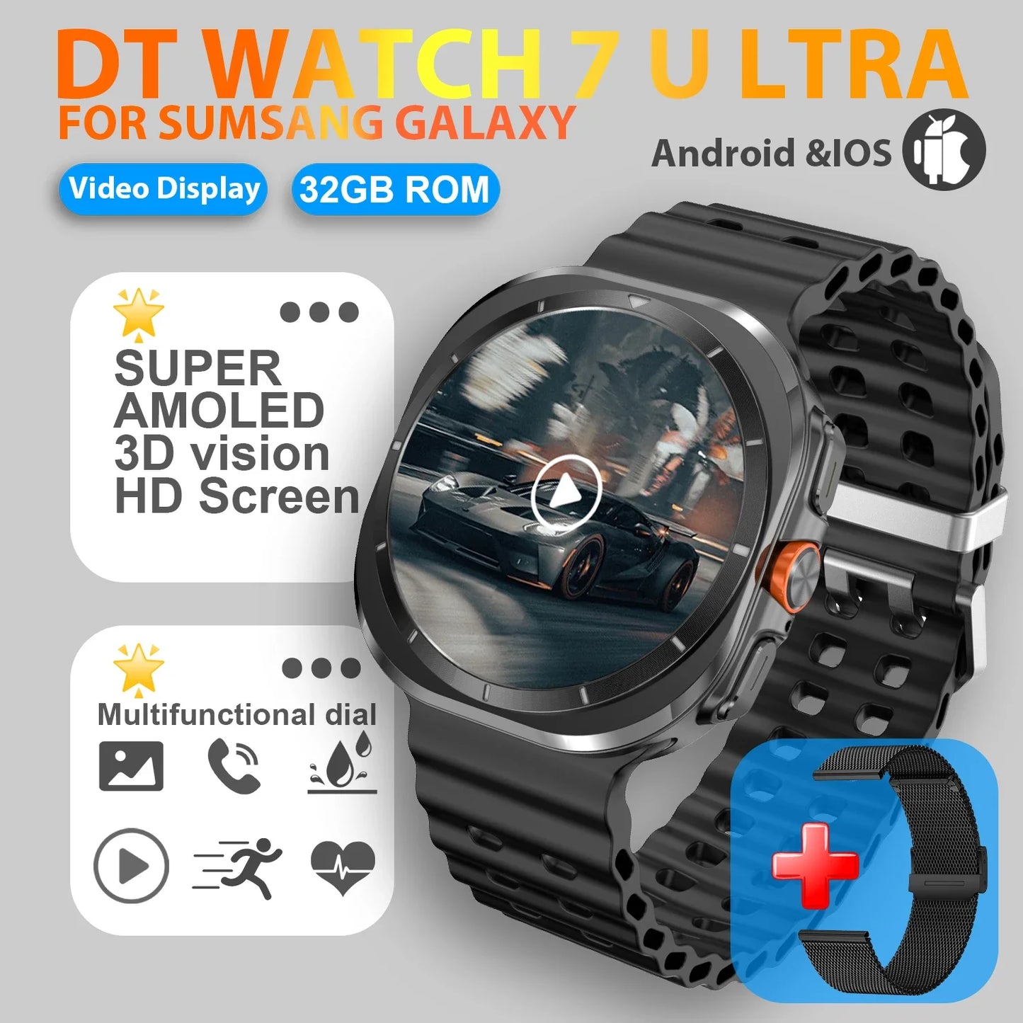 2025 New Watch 7 Ultra Smart Watch Men 32GB Memory 3D Video Display Sports SmartWatch GPS NFC Compass Blood oxygen Smartwatch