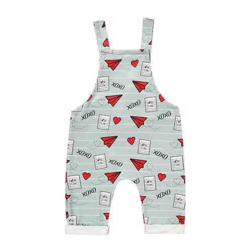 Baby Boy Girl's Casual Heart Pattern Jumpsuit, Paper Airplane Heart