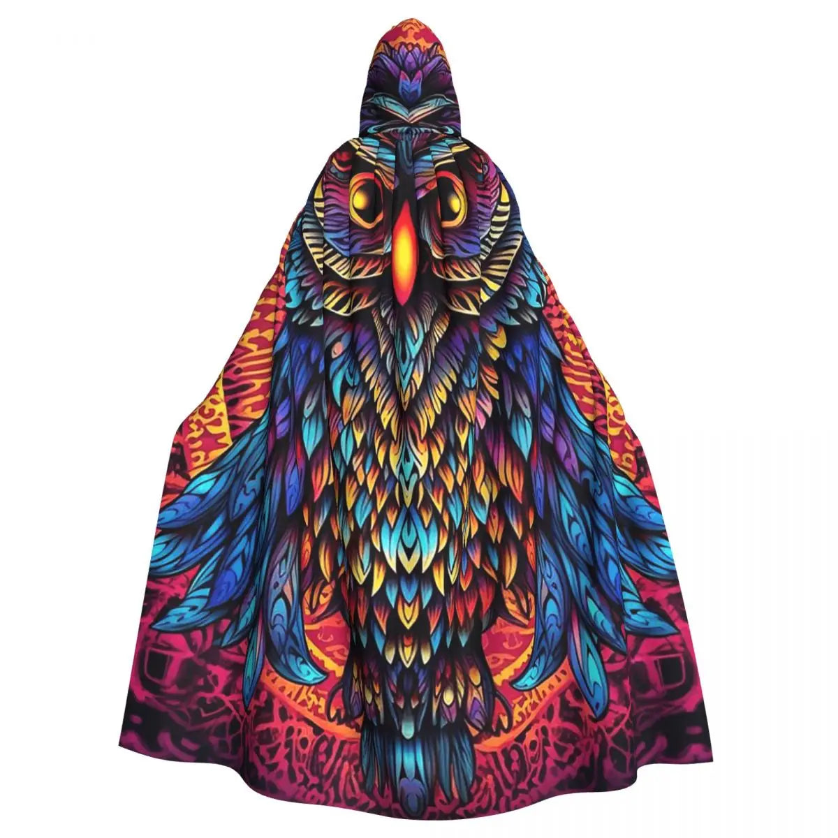 Native Mandala Owl American Long Hooded Cloak Witch Medieval Costume Cosplay Cape HalloweenCoat Adult Unisex