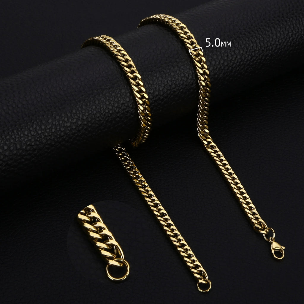 Stainless Steel Cuban Chain Necklaces For Men Women 3.5MM 5MM 7MM Black Gold Color Solid Curb Link Chain Punk Fashion Jewelry