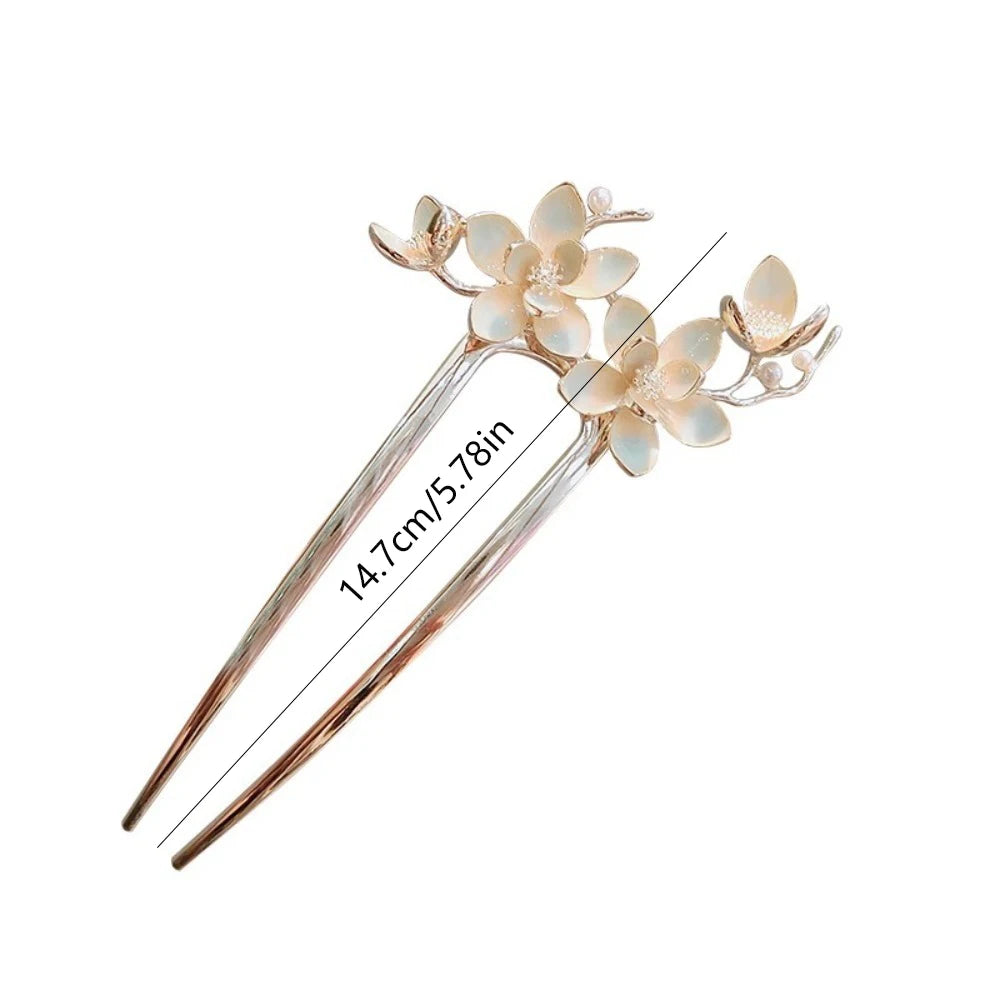 1pc U Shaped Flower Hair Sticks Forks Women Hair Bun Maker Jewelry Vintage Girls Flower Hairpins Clip Headwear Hair Accessories