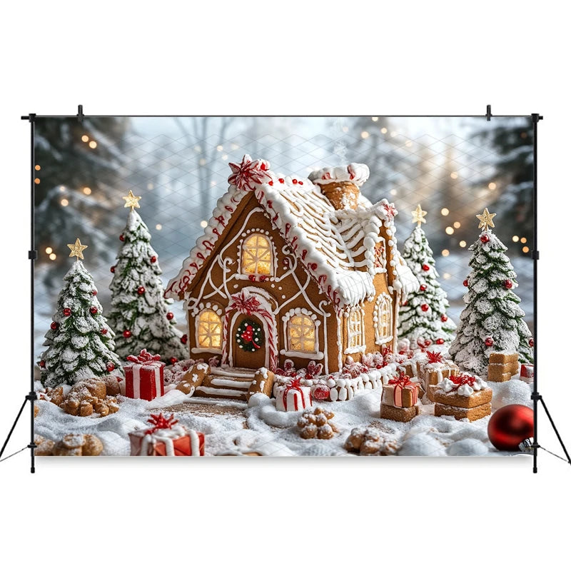 Mocsicka Christmas House Photography Background Xmas Tree Candy Gifts Snowflake Decorations Party Child Photo Backdrop Wallpaper