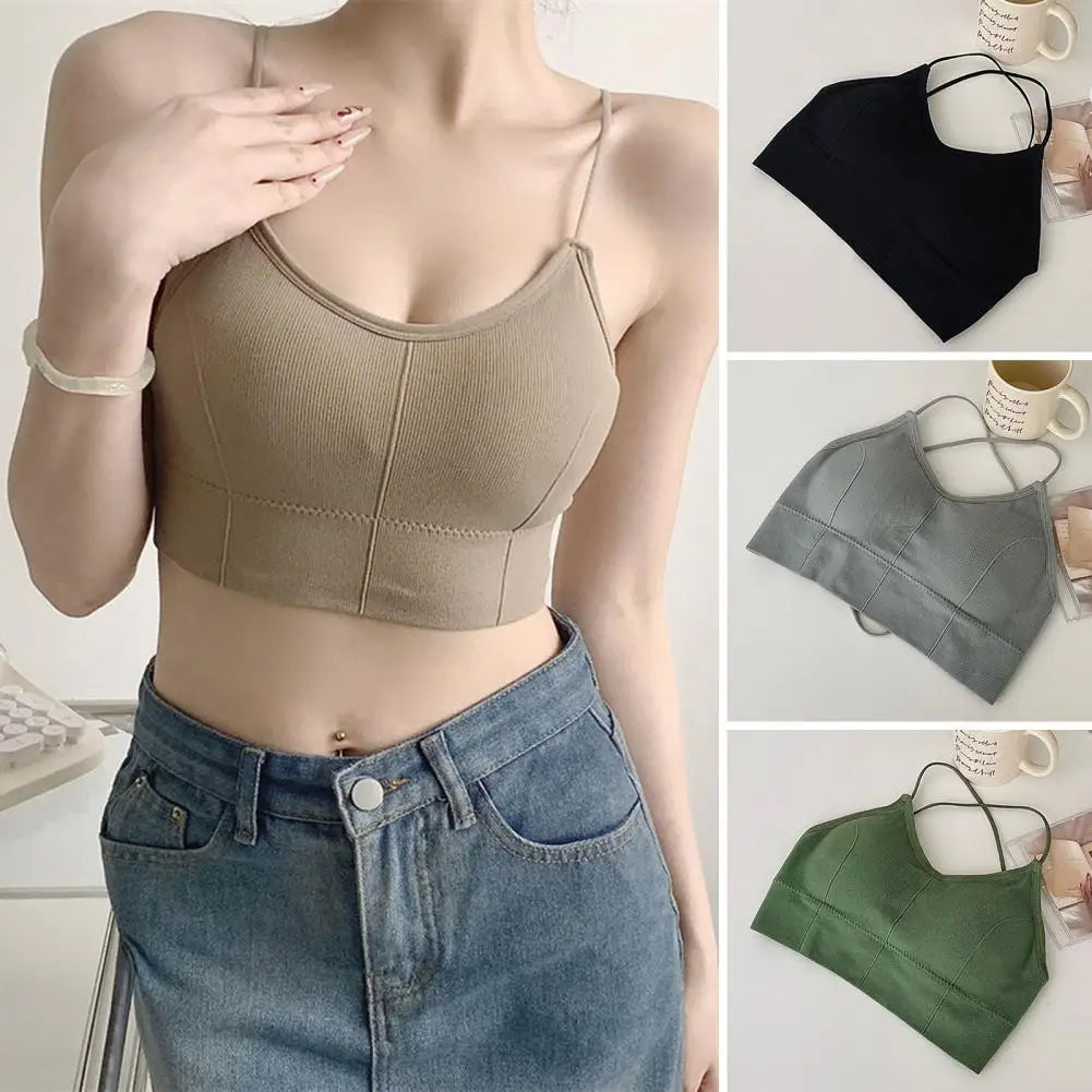 Sexy Women Padded Wire Free Crop Push Up Bralette Top Tanks for Bras Lingerie SpaghettiTop Camis Seamless Sling Female Tube Top