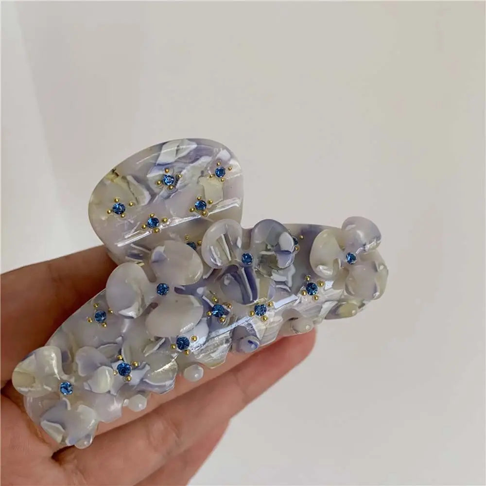 Crystal Flower Acetate White Colorful Barrettes Blue Purple Flower Hair Clips Hair Ornaments Acetate Hair Claw Korean Style