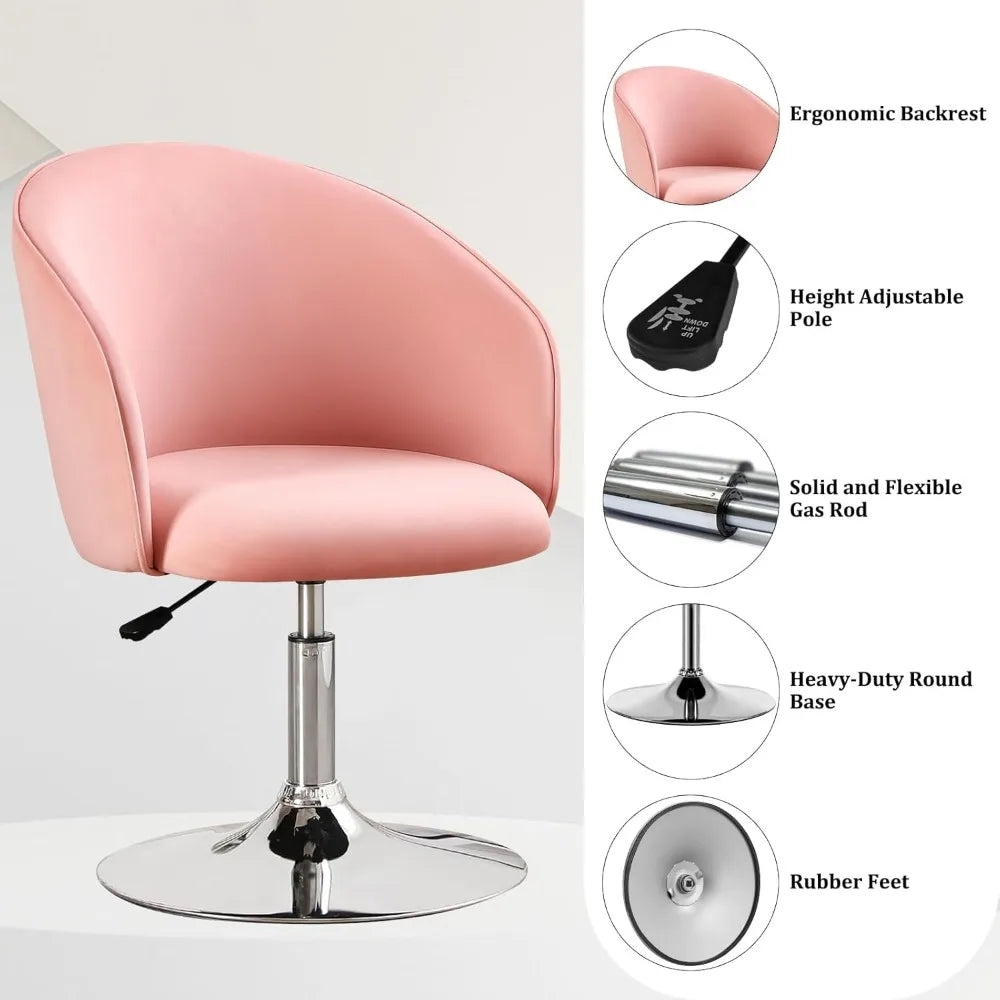 Swivel Vanity Stool Contemporary Round Velvet Back Tilt Accent Chairs 360° Makeup Chair with Frame Height Adjustable