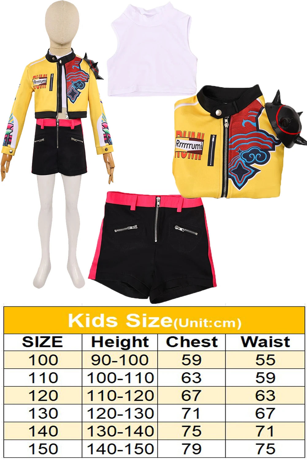 Demon Hunter of KPop Rumi Cosplay Kids Children Fantasia Costume Child Disguise Yellow Uniform Coat Pants Set Halloween Suits