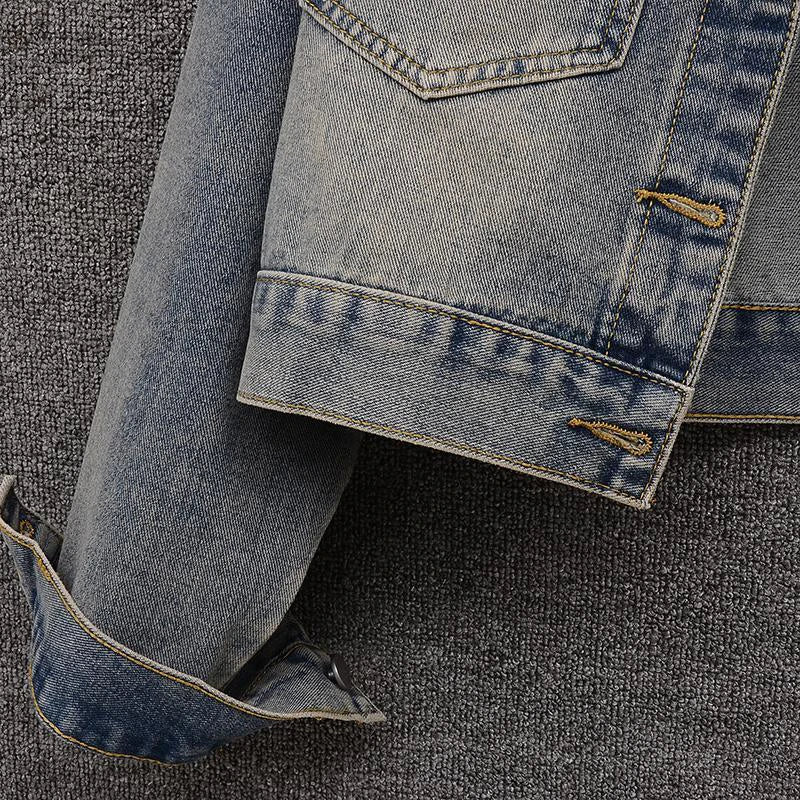 Women Vintage Cropped Denim Jacket Classic Harajuku Y2K Blue American Coat Loose Casual Simple Turn Down Collar Top