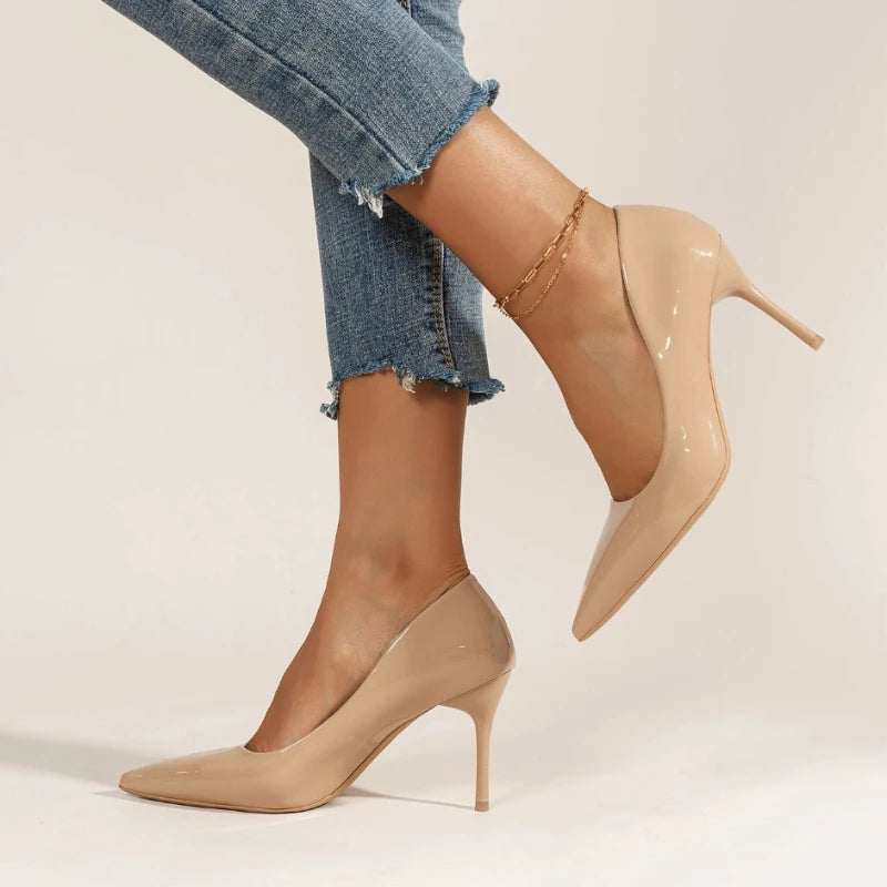 2025 Brand New Women's High Heels Fashionable Patent Leather Sexy Pointed Toe Comfortable Stiletto Wedding Shoes Size