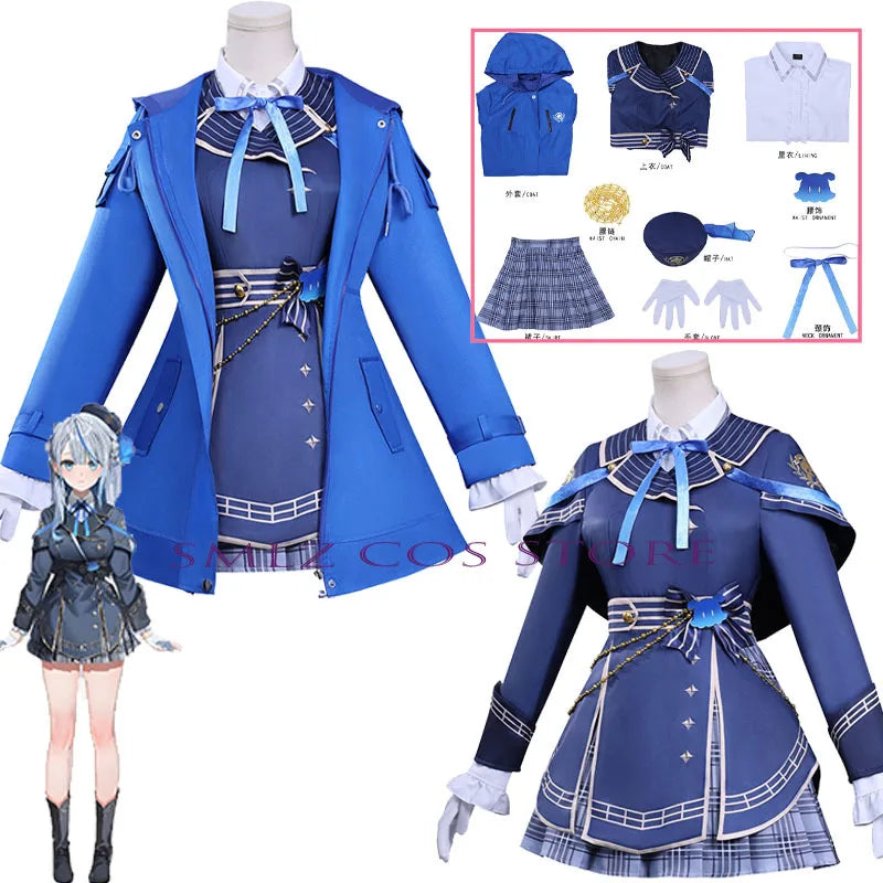 Henshin Sakamata Cosplay Costume Anime Vtuber Sakamata Blue Coat Dress Hololive JP Holo Vtuber HoloX Outfit Wig for Woman Girl