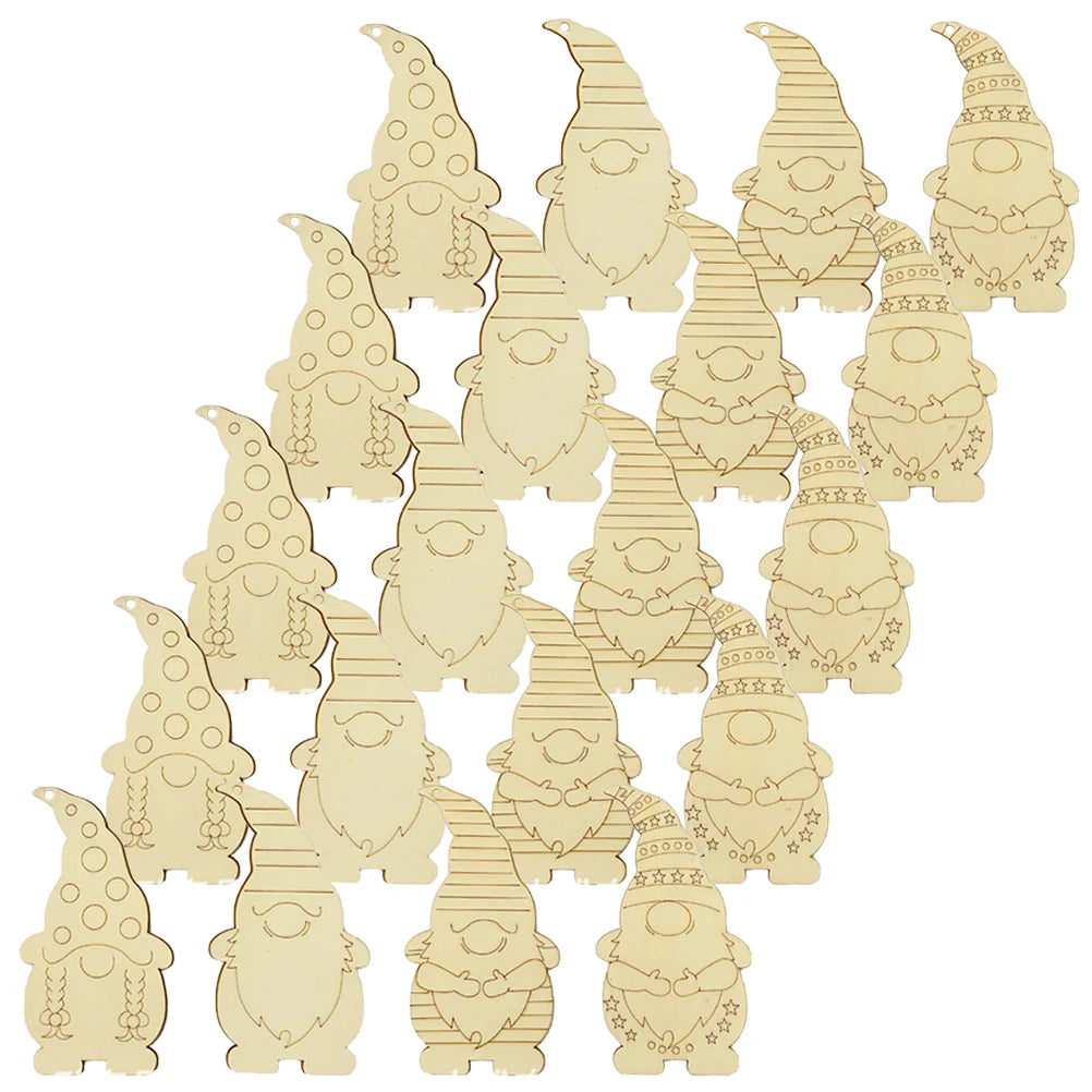 20 set DIY Christmas Ornaments Wooden Gnome Cutouts Unfinished Decor Craft Supplies Xmas Tree Hanging Decorations Wall Pendents