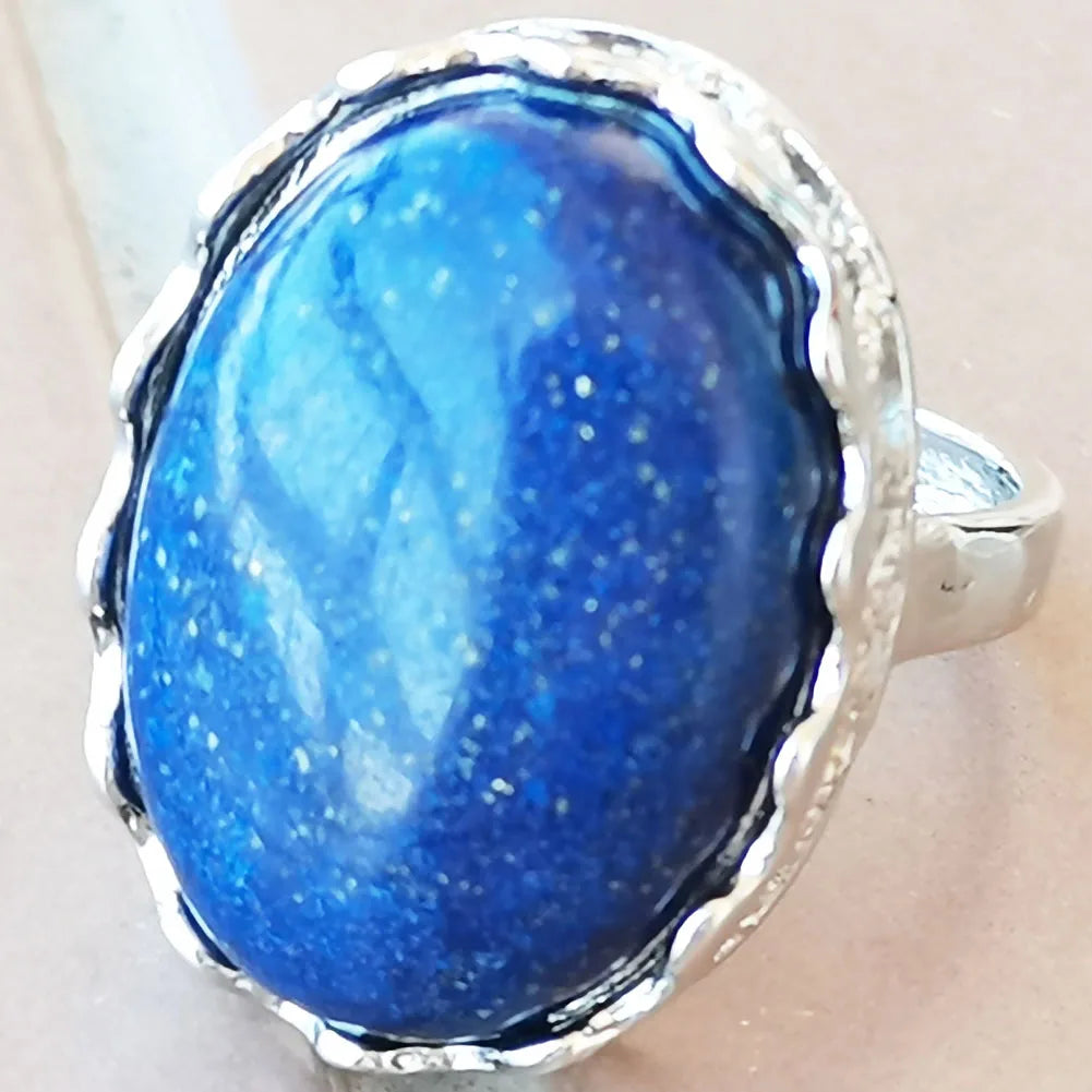 Malachite Oval Women Men Art  bead Ring  PWB987
