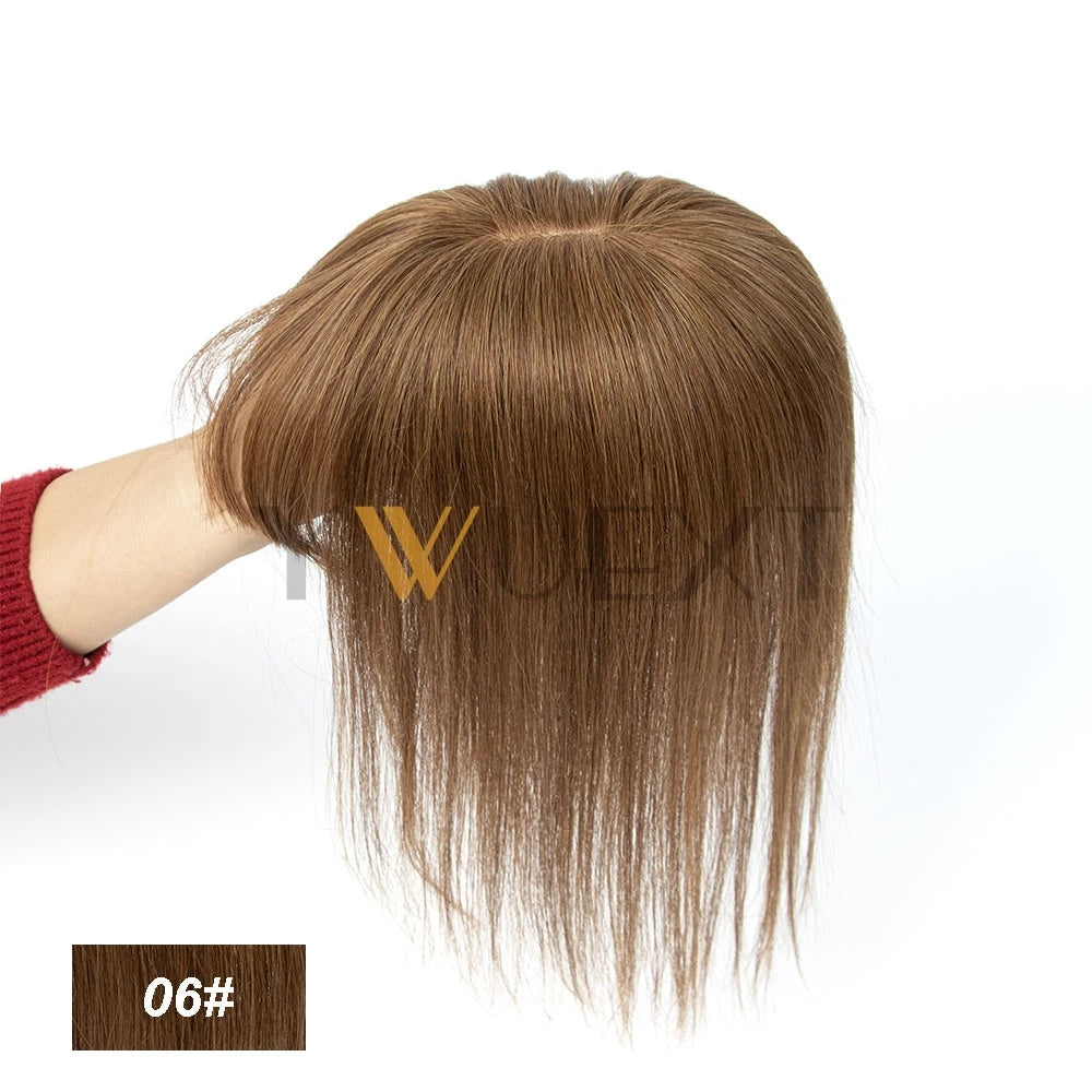 Clip In Hair Pieces Toppers 8"-12" Natural Human Hair Extensions Piece Brown Color Women With Bangs 8x12cm Base