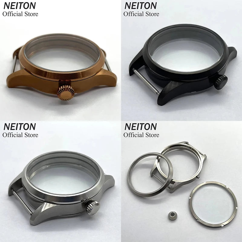 NEITON 42mm Manual Watch Case See-through Back Sapphire Glass Fit ETA 6497 6498 ST3600 3602 Bronzed/PVD Black