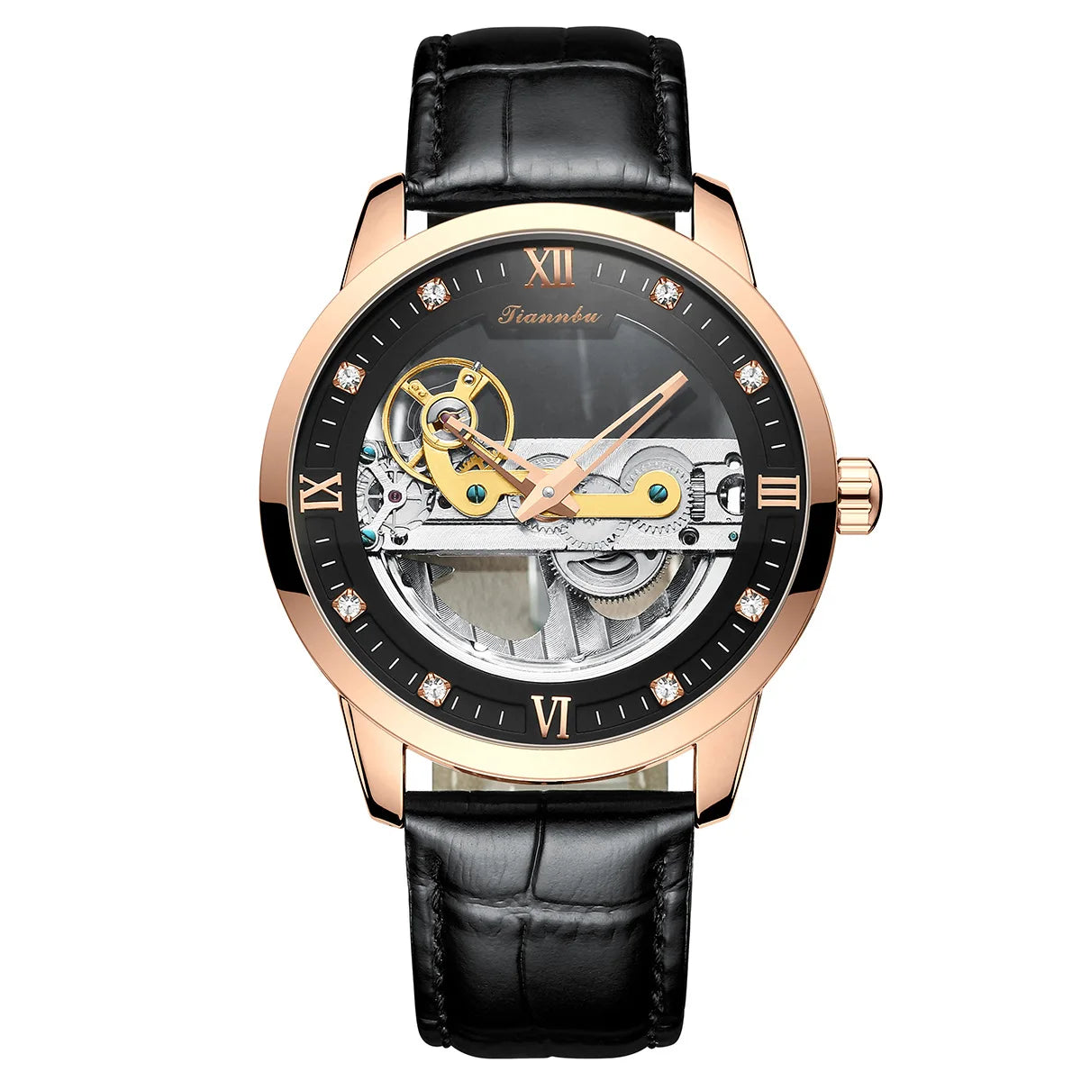 Luxury Steel Skeleton Tourbillon Automatic Watch for Men Leather Mechanical Waterproof Luminous Elegant Wrist Clock