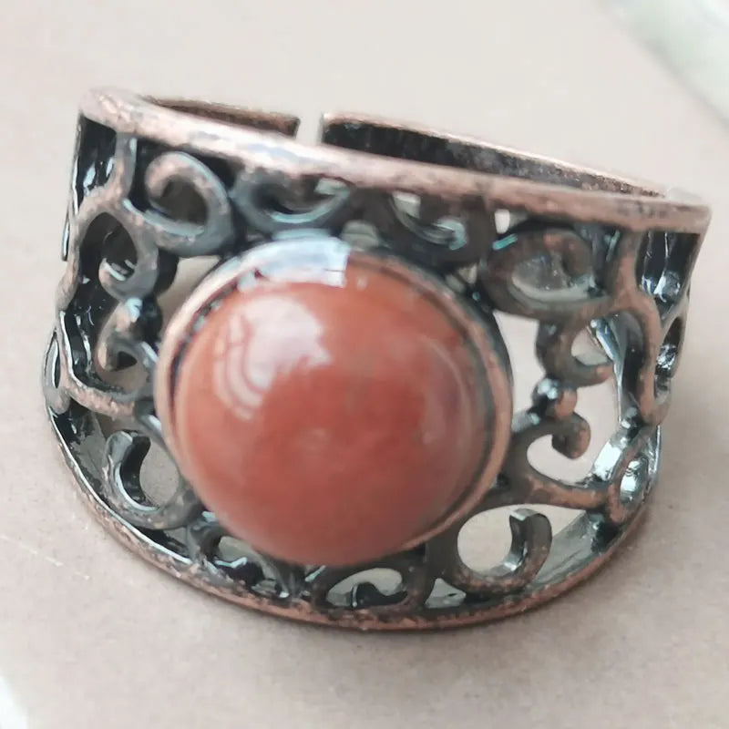 Aventurine Malachite Tiger Eye Crystal Lapis Lazuli Howlite Carnelian Goldstone Opal Unakite Sand Jaspe Bead Ring PWB1230