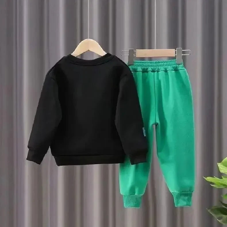 Sanrio Autumn Baby Clothes Set Kid Girls Kuromi Printed Cute Sweatshirts Pullover Top & Green Pants 2pcs Children Fashion Outfit