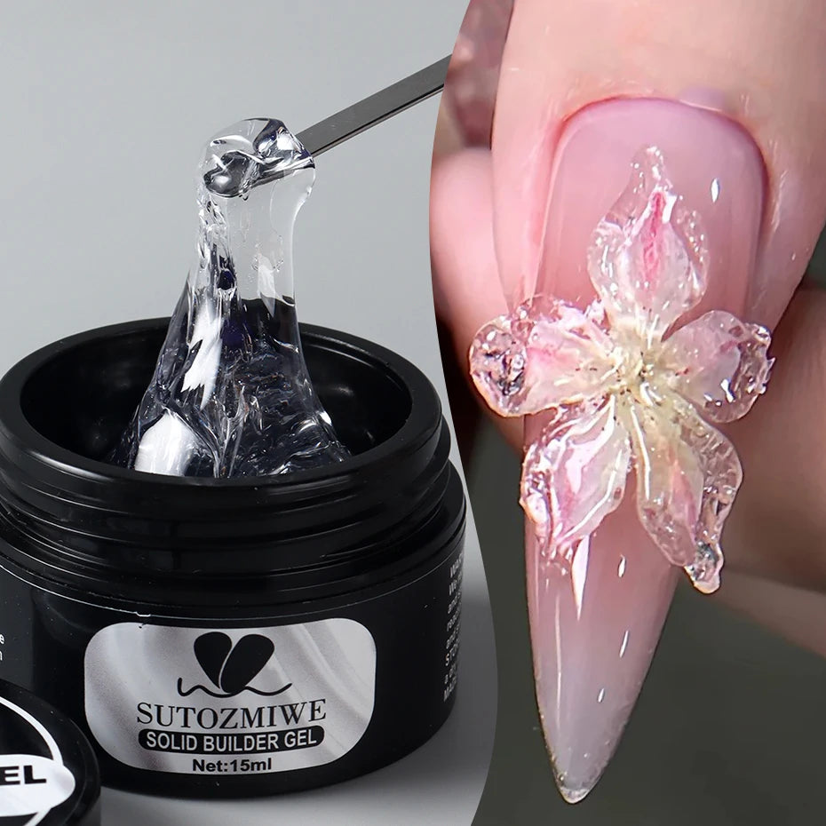 15ml Clear/White Solid Nail Extension Gel Quick Building UV Gel Builder Molding Nail Gel Polish 3D Sculpting Brush Manicure Kit