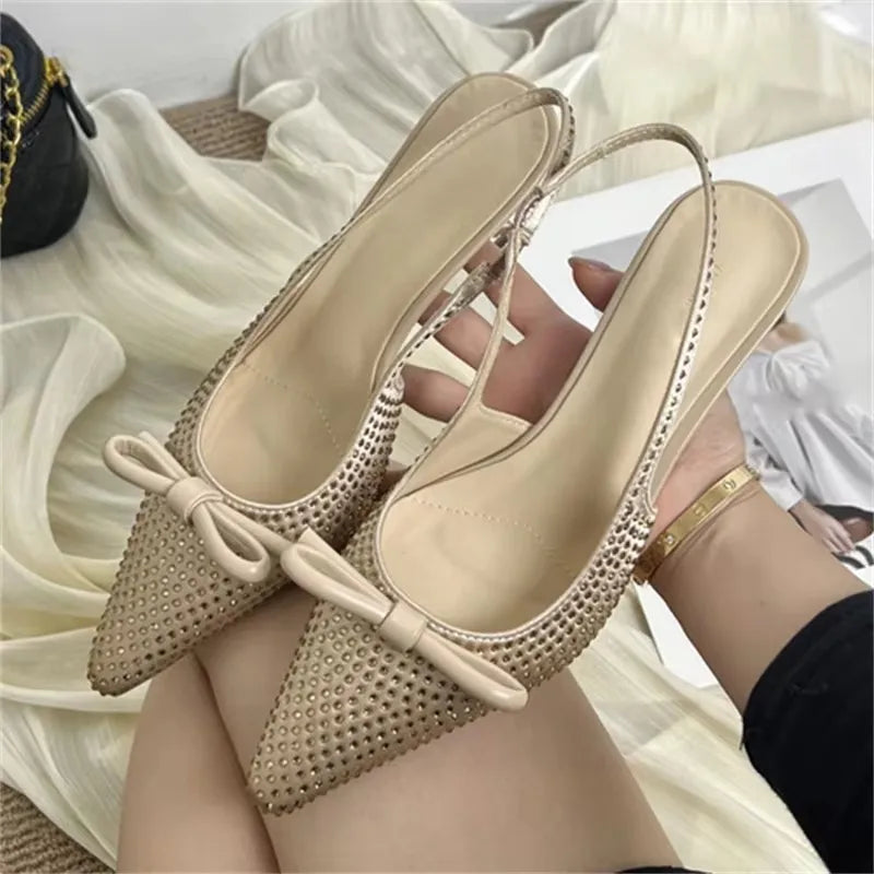 Eilyken Designer Silk CRYSTAL Pumps Women Sexy Pointed Toe Low Thin Heels Wedding Banquet Dress Mule Elegant Ladies Shoes