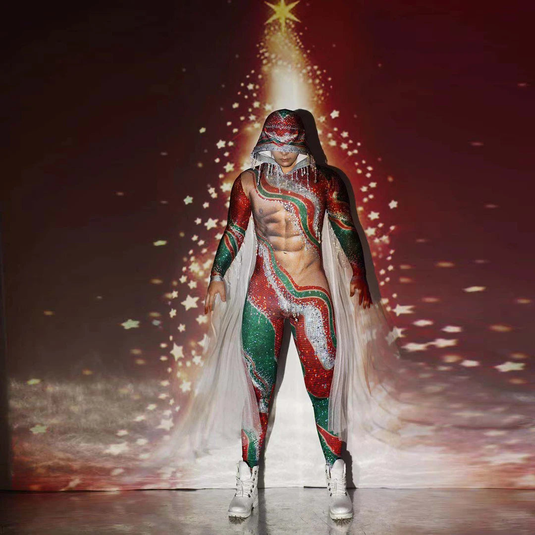 Men/Women Christmas Party Dress Up Jumpsuit Stage Performance Outfit Club Carnival Fancy Jumpsuit Christmas Eve Nightclub Prom