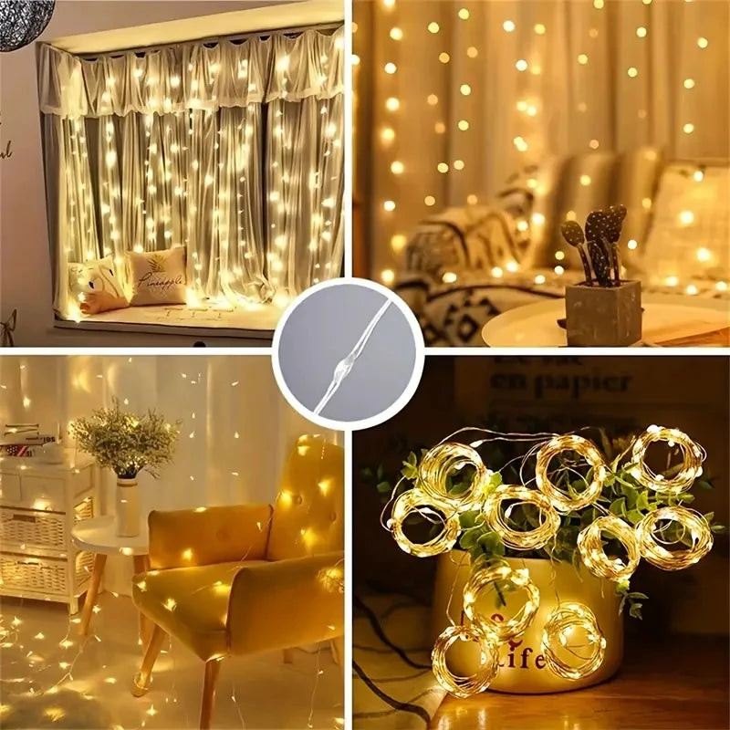 3/6M LED Lights String Fairy Decoration USB Plug Holiday Curtain Lamp 8 Mode for Home Garden Christmas Party New Year Wedding
