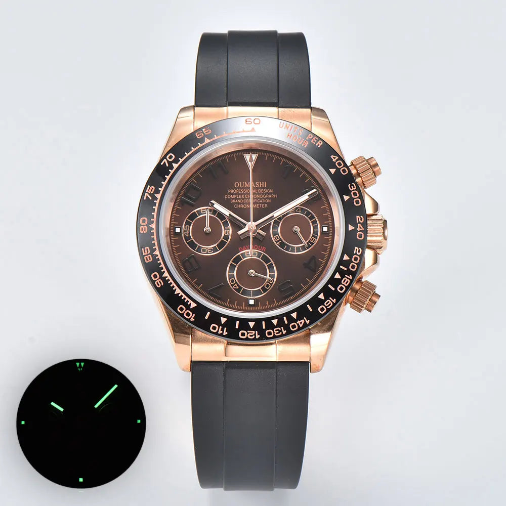 Luxury rose gold men's wristwatch VK63 movement chronograph sapphire glass rubber strap business men's waterproof wristwatch