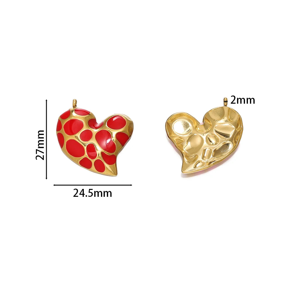 2Pcs/Lot Stainless Steel Pendant Base Heart Vintage Enamel Colourful for DIY Necklace Earring Bracelet Jewelry Making Supplies