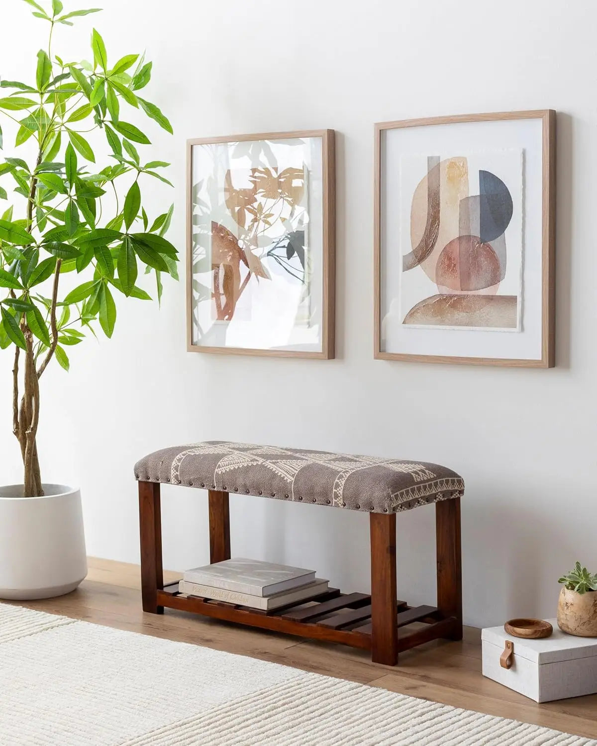 Mark&Day Bedroom Bench, Gran Dark Green Upholstered End of Bed Ottoman Benches, Rustic Boho Entryway Footrest Stool Seat, Handma