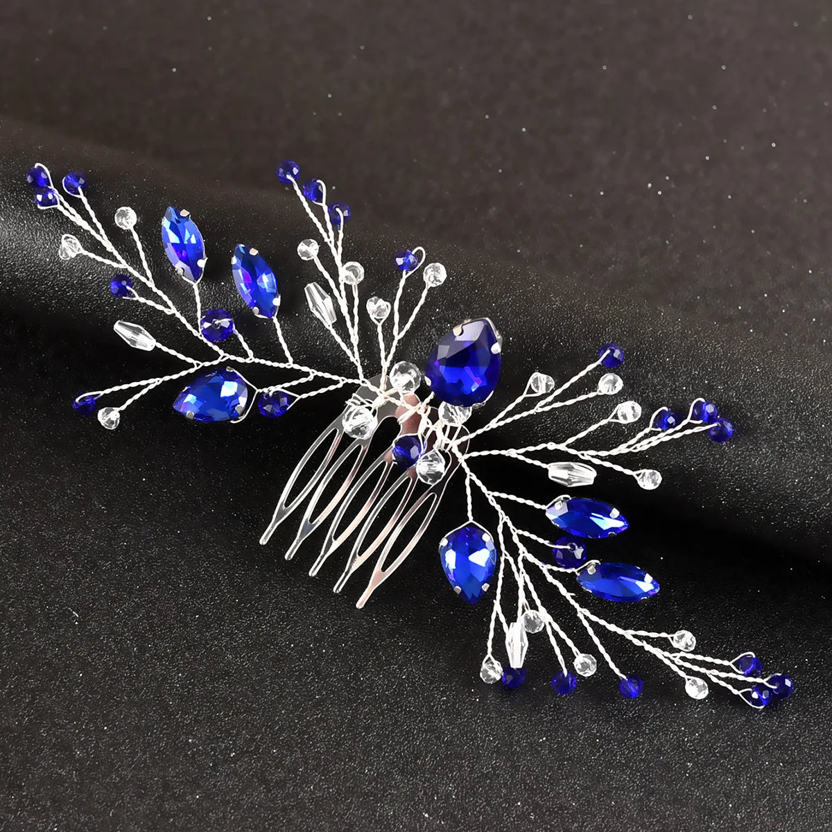 Blue Color Crystal Hair Pins Wedding Jewelry Accessories Head Decoration Bride Headdress Women Tiara Hair Bands Hair Vine