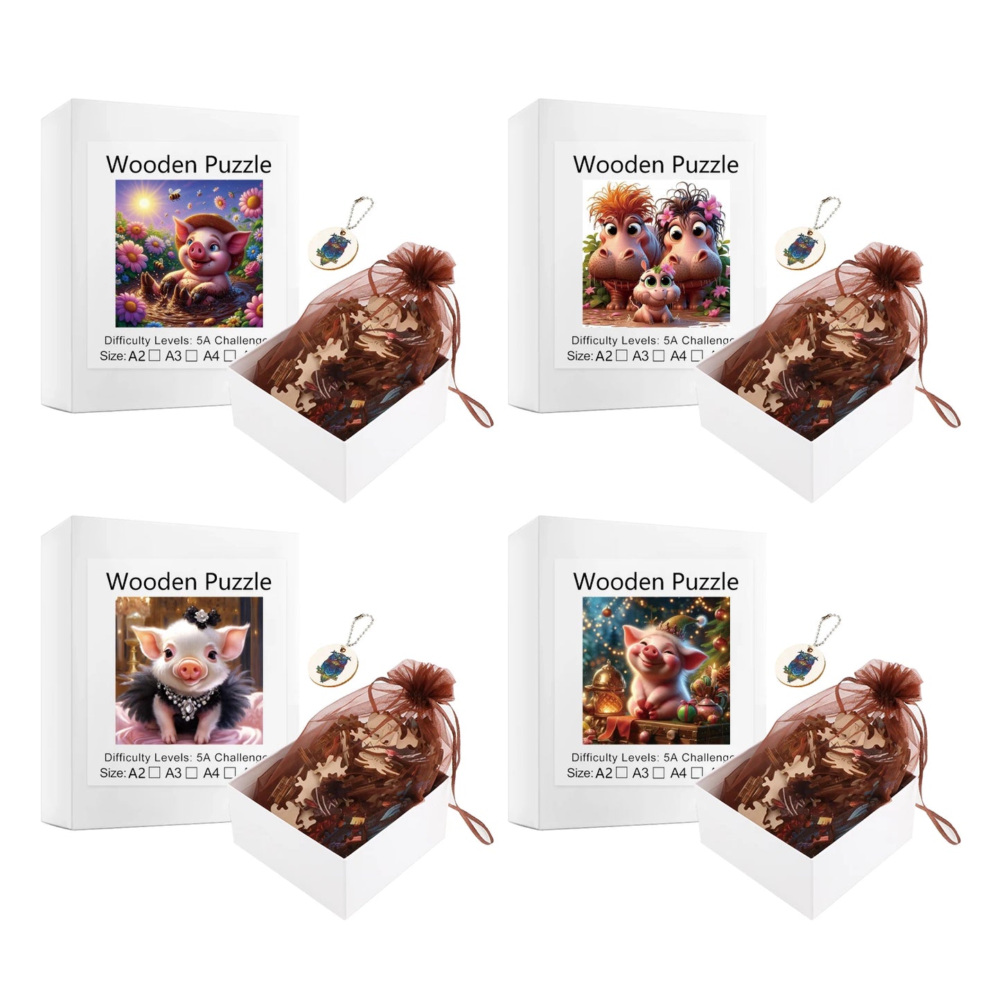 Pig Hippopotamus Animal Puzzles High Quality Jigsaw Puzzle Wooden Puzzle Best Christmas Gift