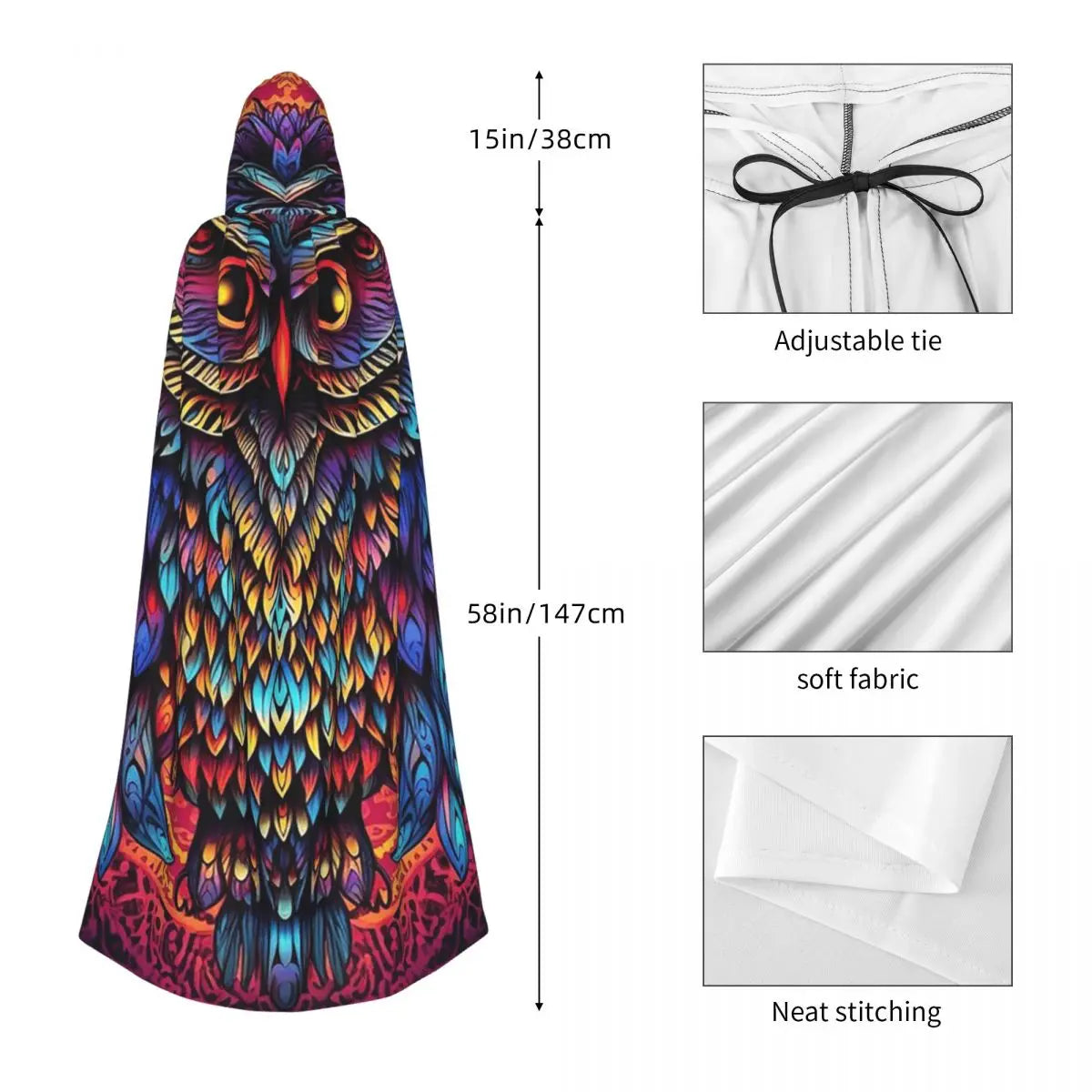 Native Mandala Owl American Long Hooded Cloak Witch Medieval Costume Cosplay Cape HalloweenCoat Adult Unisex