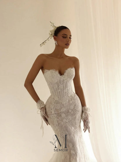 Semor Exquisite Lace Sweetheart Collar Wedding Dress 2026 Sleeveless Mermaid Applique Robe De Mariée with Glove Customized
