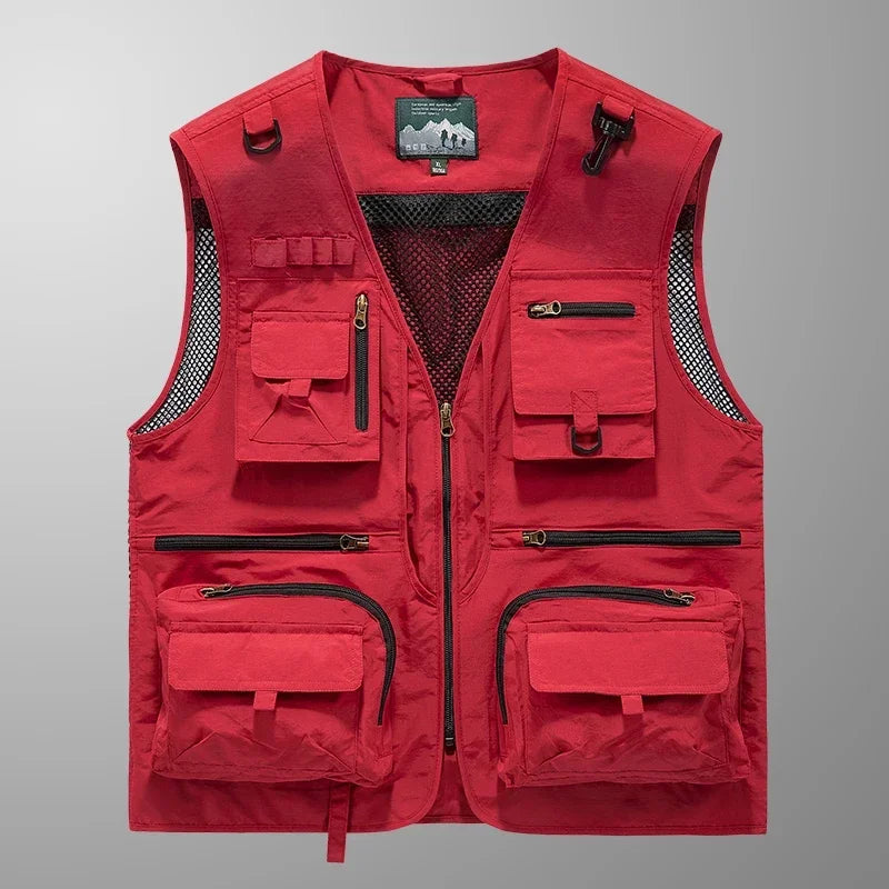 14 Pockets Summer New Men Us Work Hiking Fishing Vest Mens Photographer Waistcoat Mesh Cargo Sleeveless Jacket Tool Vest 7xl