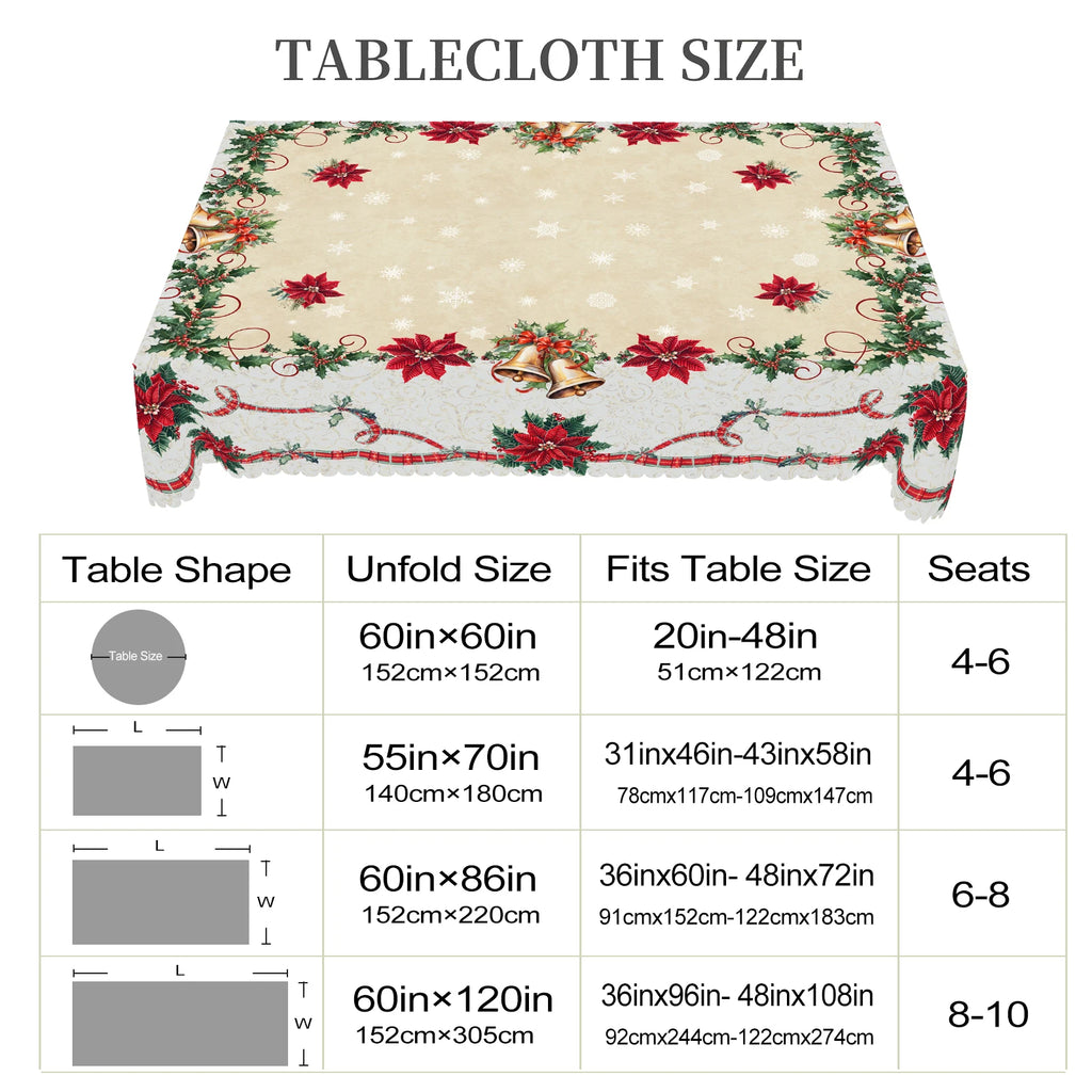 1 Piece Christmas Round and Rectangular Tablecloth, Available in Various Sizes, Christmas Retro Floral Print Pattern Tablecloth, Christmas Garden Tablecloth Decoration, Tablecloth for Daily Home Kitchen, Terrace, Gift