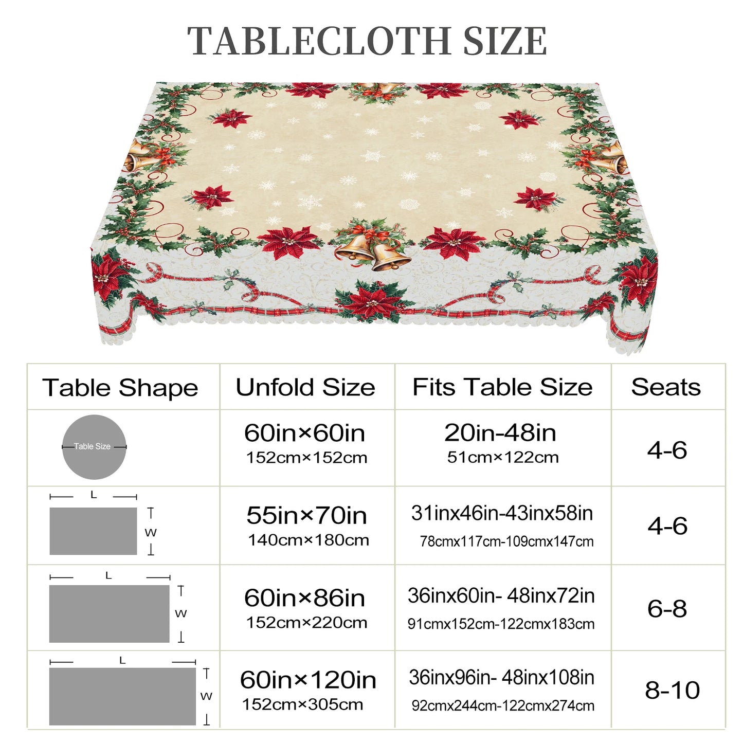 1 Piece Christmas Round and Rectangular Tablecloth, Available in Various Sizes, Christmas Retro Floral Print Pattern Tablecloth, Christmas Garden Tablecloth Decoration, Tablecloth for Daily Home Kitchen, Terrace, Gift