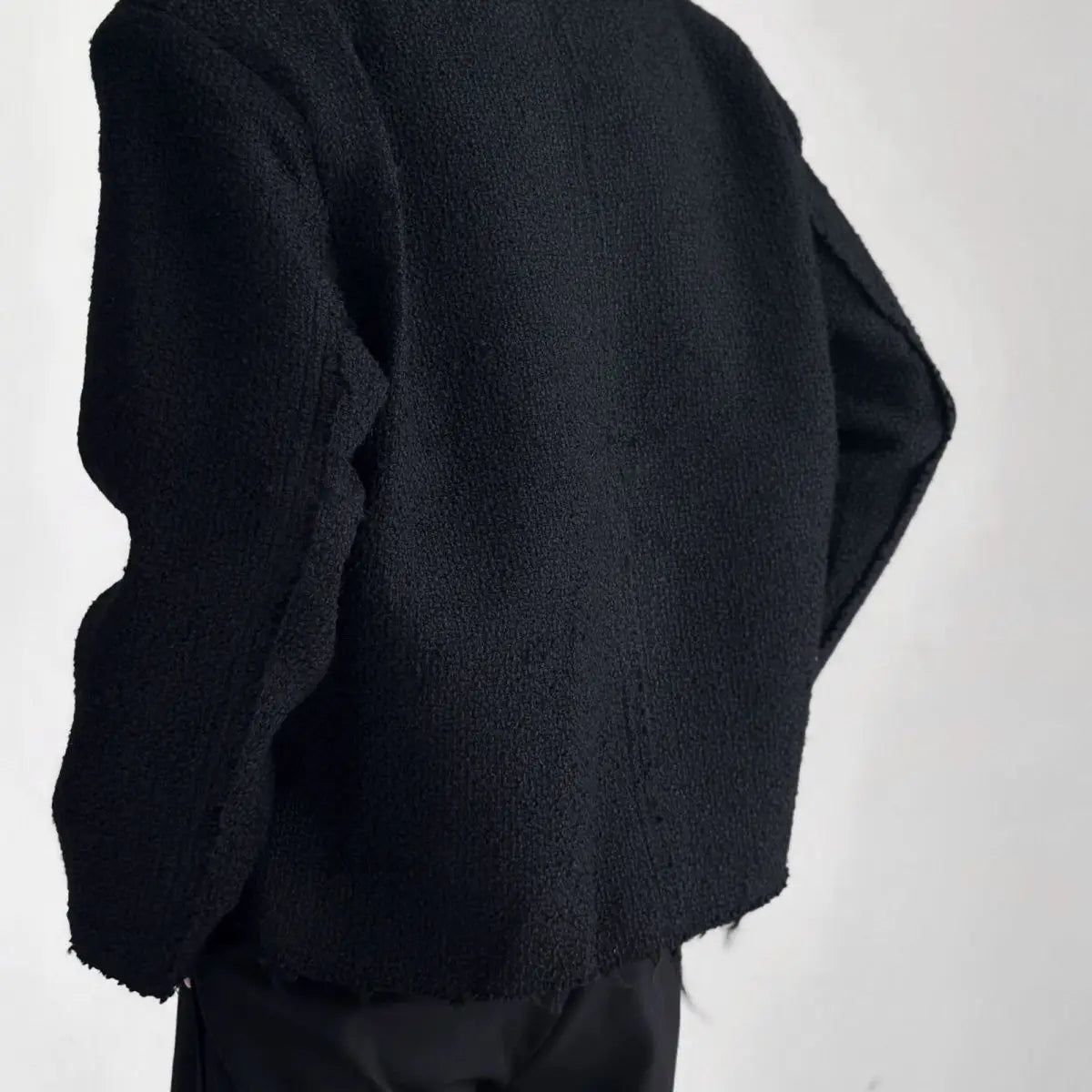 Men's Luxury 4-Pocket Tweed Jacket Korean Streetwear Raw Edge & Woven Oversized Blazer Edgy Spring Autumn Chic Loose Fit Coat