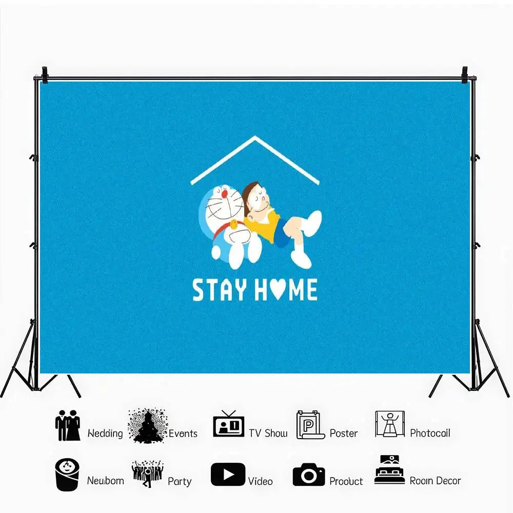 Doraemon Backdrop For Photo Studio Boys Baby Shower Happy Birthday Party Photography Background