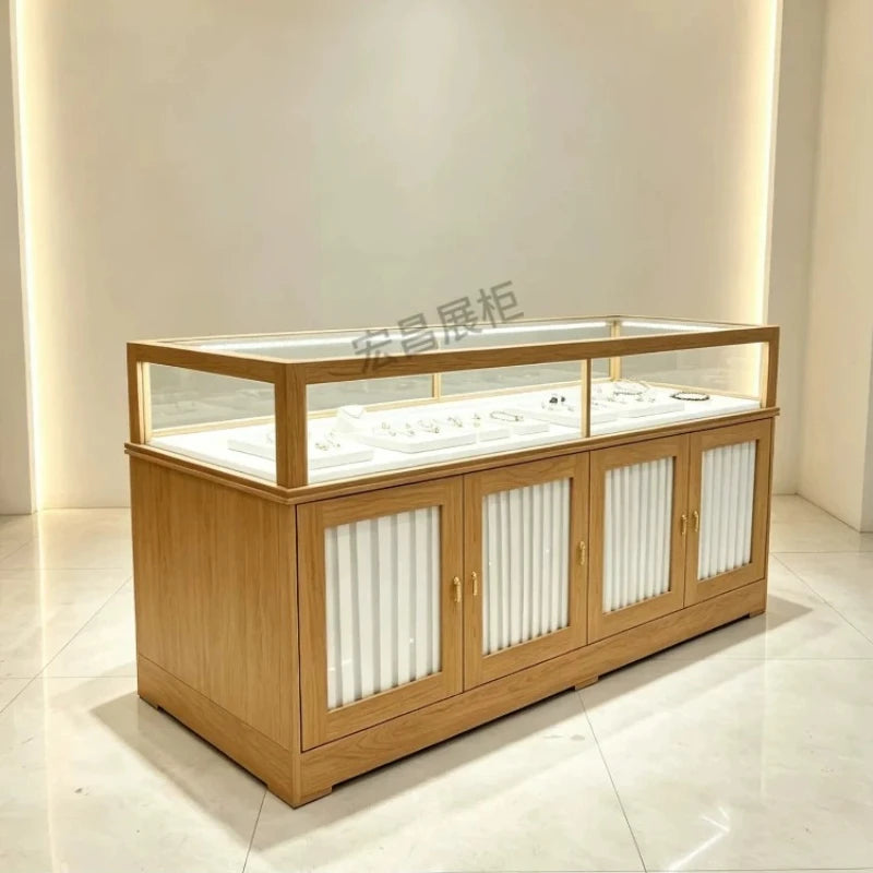 Modern Wooden Island Display Cabinet Commercial Women Clothing Shop Luxury Jewelry Ornament Glass Cabinet Home Furniture FYMS