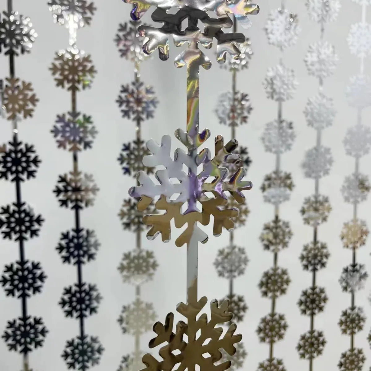 Iridescent Laser Snowflake Rain Foil Curtain Hanging Party Backdrop Decoration for Christmas Party Winter Party Background Decor