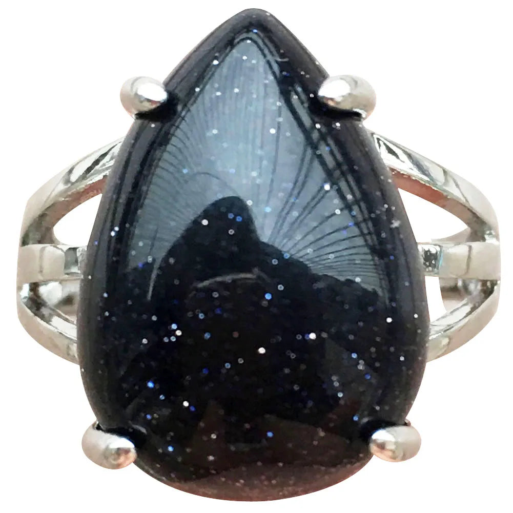 Crystal Tiger Eye Lapis Lazuli Aventurine Unakite Lava Carnelian Blue Sand Goldstone Howlite Water Drop Bead Art Ring  PWB903