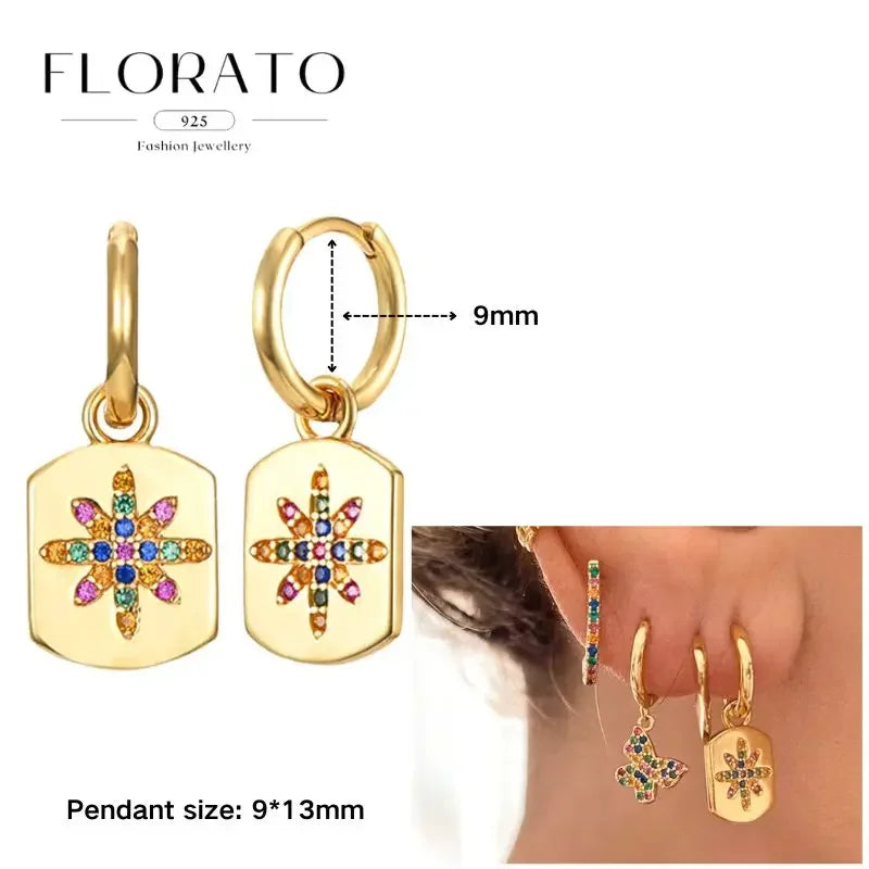 925 Sterling Silver Ear needle European And American Style Hoop Earrings Round square Pendientes Fashion For Women Birthday Gift