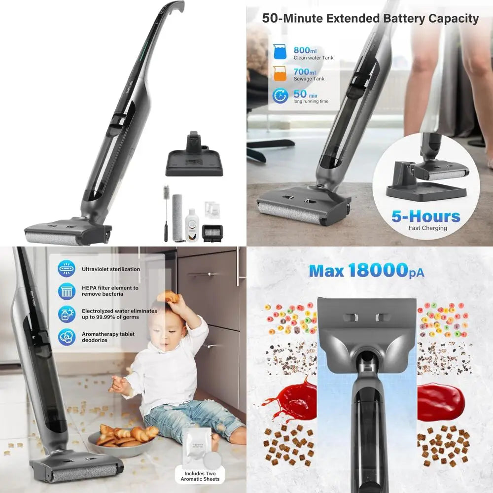 Pet Hair and Hard Floor Cordless Vacuum Cleaner and Mop Combo with Self-Cleaning, Aromatherapy, and 50-Minute Runtime for Home C