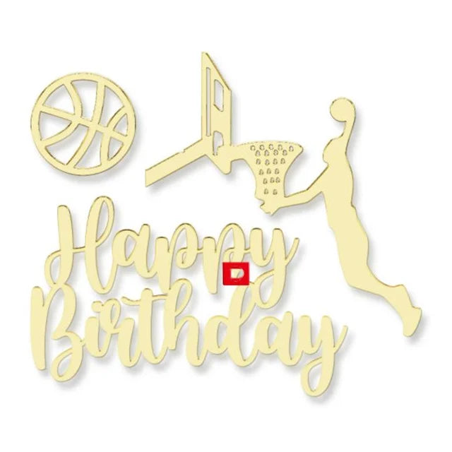 1set Gold Acrylic Happy Birthday Cake Topper Kids Football Birthday Party Cake Toppers Baby Shower Cake Gift Dessert Decoration